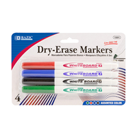 Bazic Fine Tip Assorted Color Dry-Erase Marker (4/Pack)
