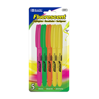 Bazic Pen Style Fluorescent Highlighter Asst Color w/ Pocket Clip (5/Pack)