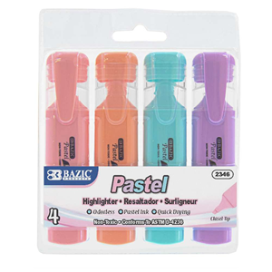 Bazic Pastel Highlighters w/Pocket Clip 4PK