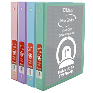 Bazic 1" View Binder Pastel Color May Vary