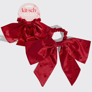 KITSCH - Holiday Satin & Rhinestone Bow Scrunchie