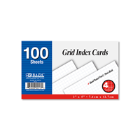 Bazic Quad Ruled 4-1" White Index Card 3" X 5" 100 Ct.