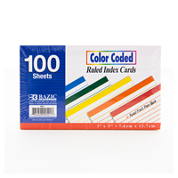 Bazic Ruled Color Coded Index Card 3" X 5" 100 Ct.