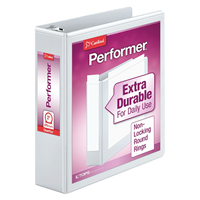 Cardinal® Performer™ ClearVue™ Binders, Non-Locking Round Rings, ClearVue™ Covers, 2", White