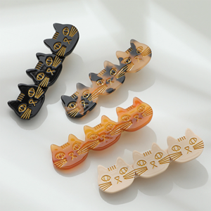 Adorro - Triple Cat Face Barrette Hair Clip (Set of 2)