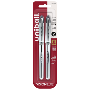 Uni-Ball Vision Elite 0.8mm Black Bold Pens 2PK
